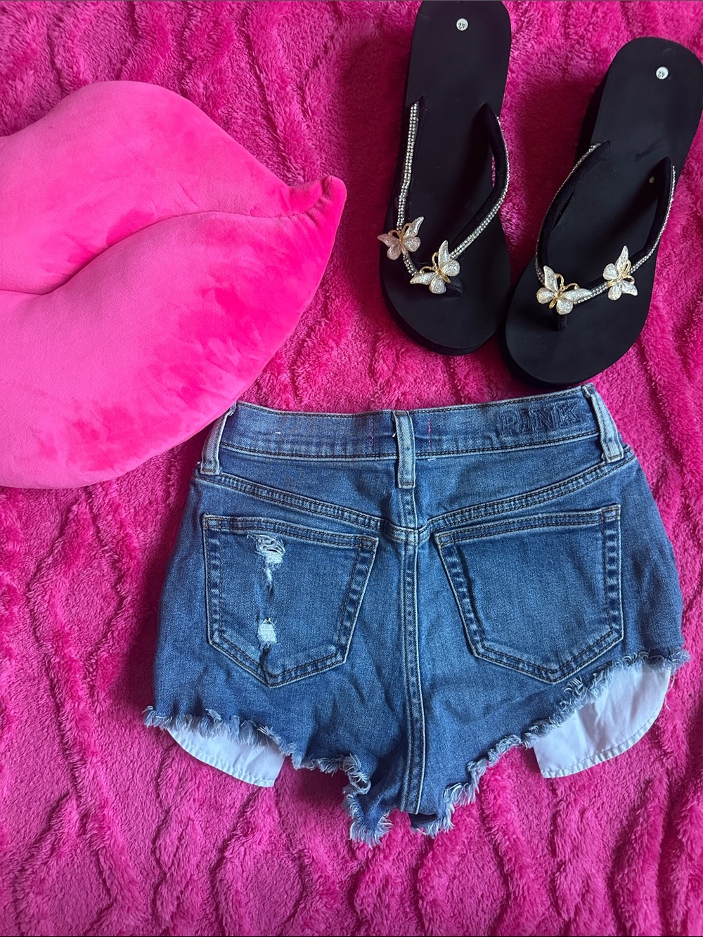 Y2K PINK Victoria's Secret Distressed Denim Jean Shorts - Blue